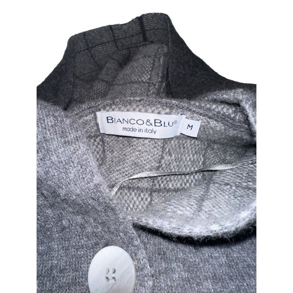 Bianco & Blu Women's Gray Wool Blend Button Hooded Cardigan Sz M Made in Italy - Picture 3 of 6